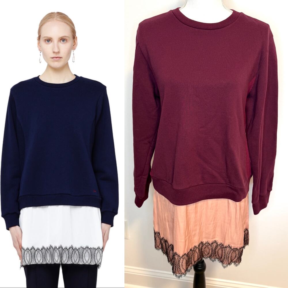 SueUNDERCOVER Japan Y2K Sweatshirt With Lace Trim In Maroon Pink Size 2 Small